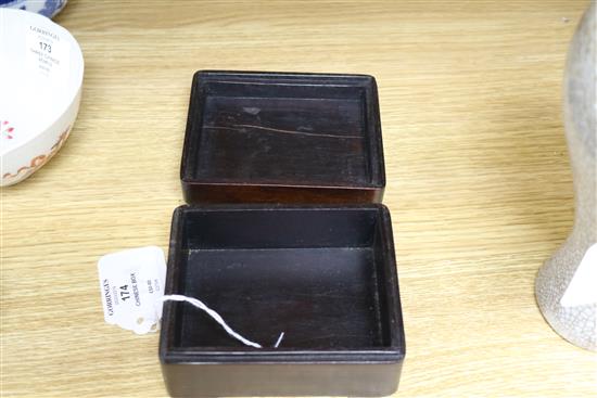 A Chinese hardstone and wood box length 11.5cm